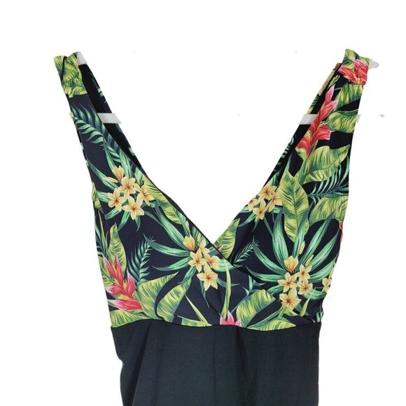 Calia Swim One Piece 4 Swimsuit Bathing Suit Black Tropical Padded Shelf Bra - Picture 2 of 7